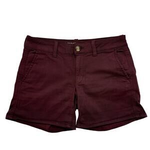 AMERICAN EAGLE Dark Red Super Stretch Twill Midi Shorts Size 4 Womens